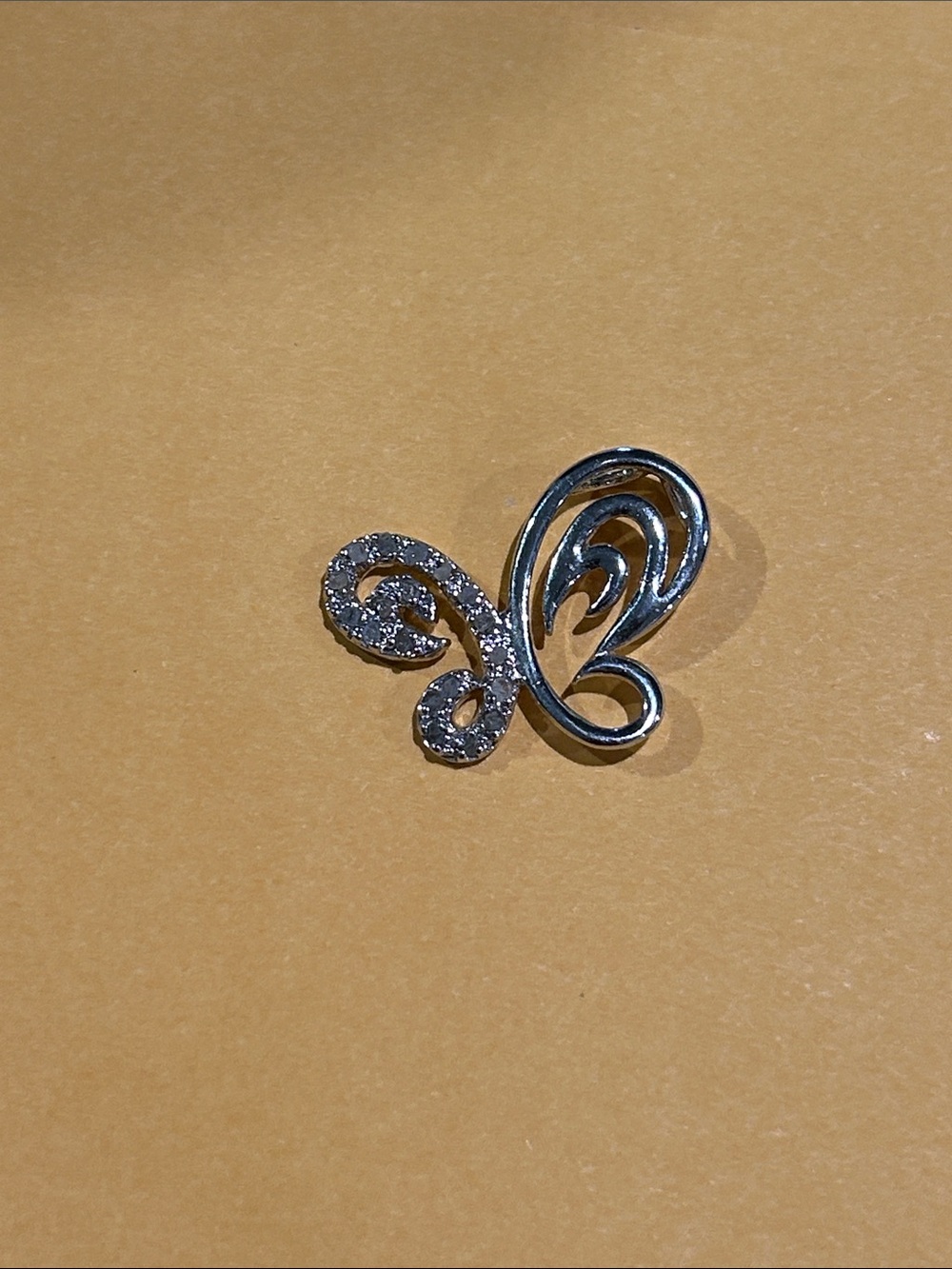 Vintage Silver Butterfly Swirl Pendant with Clear Crystals